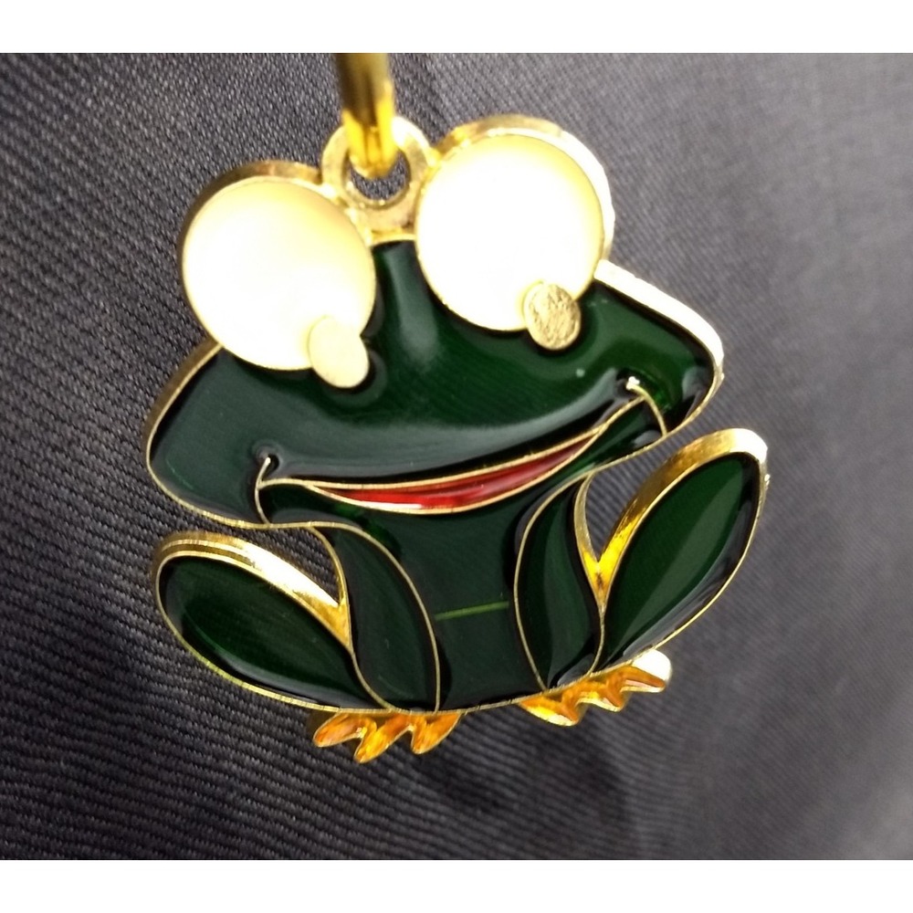 Vintage Frog Enamel Keychain Green Suncatcher Gold-Tone Metal Keyring 1970s